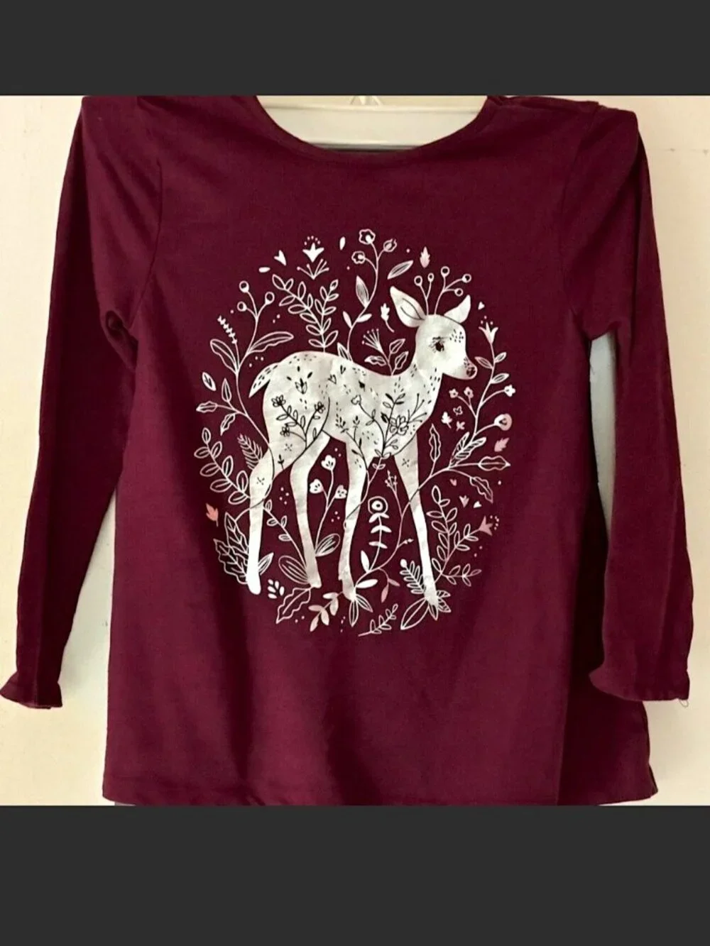 NWT Sweet Toddler Girls Burgundy Blouse w/ Silver Metallic Foil Fawn, Size 4T